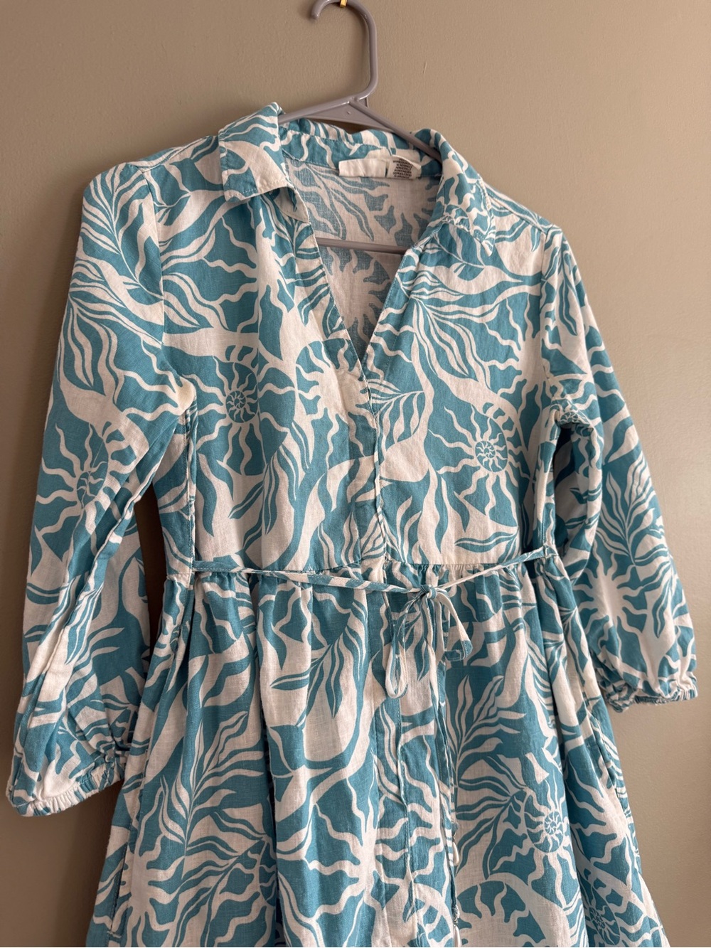 Nicole Miller New York Linen Blend Floral Maxi Shirt Dress Blue XS - Picture 7 of 15